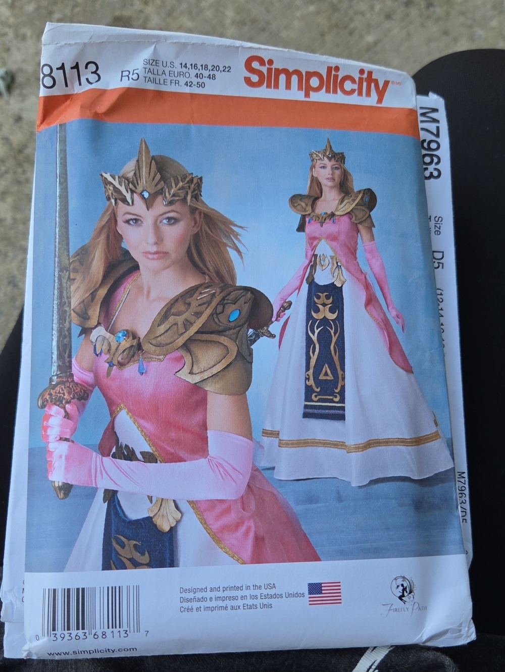 Simplicity Pink and Gold Princess Warrior Costume Pattern Size 16-22